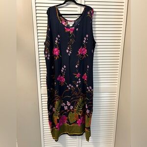 Floral Sleeveless Midi Dress in Navy and Pink